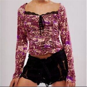 FREE PEOPLE Layer It On Me Ruched Crop Top Red Combo Sz LG